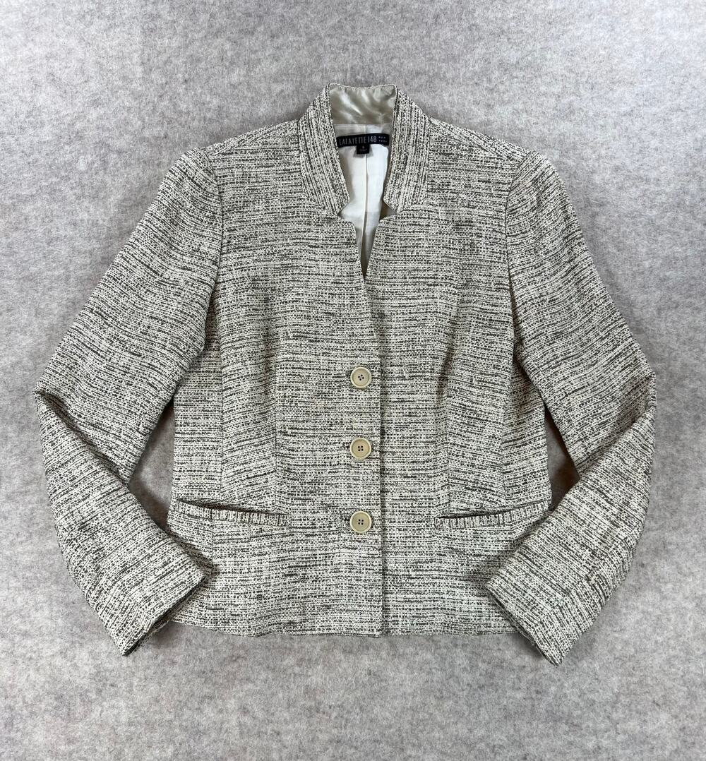 Lafayette 148 New York Textured Tweed Stand Collar Blazer Jacket Size 6